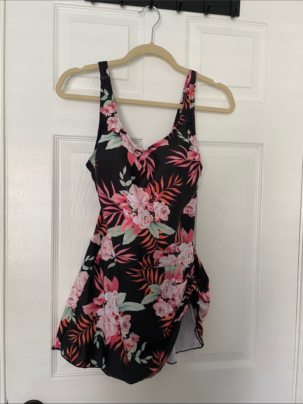 Black Floral Swimdress with Pink & Green Bloom